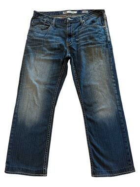 BKE Derek Jeans Mens Tag 36R Straight Leg Medium Wash Stretch Denim Buckle